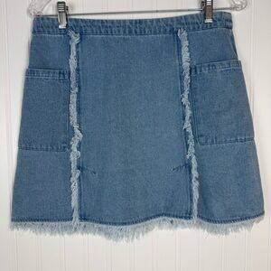 Umgee Denim Skirt Women's Medium Blue‎ Mini Fringe Boho